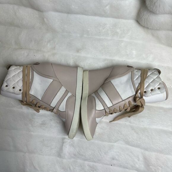 Chloe high top wedge sneakers in white suede and tan leather trim size E… - Picture 6 of 16